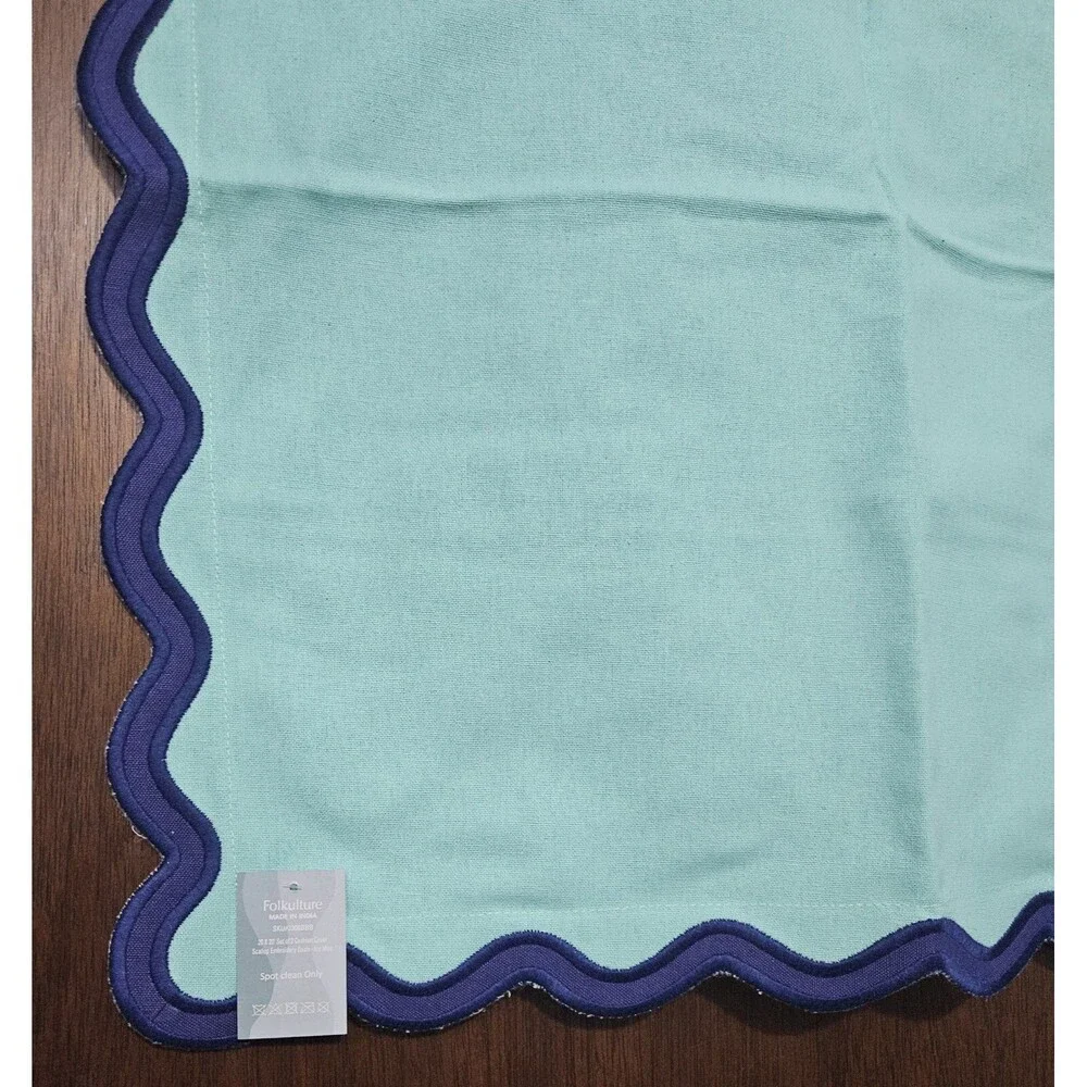 Scalloped Throw Pillow Covers 20 x 20, Set of 2 Cotton Pillow Covers, Icy Mint